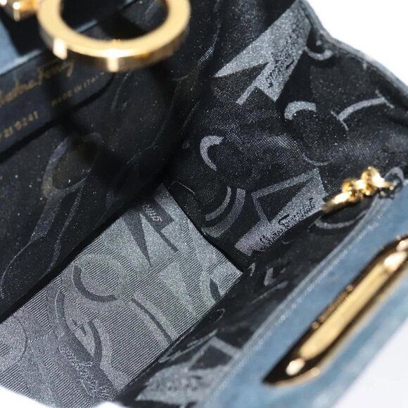 Salvatore Ferragamo Gancini Chain Shoulder Bag Suede Black Gold Auth 140965 - Picture 10 of 16